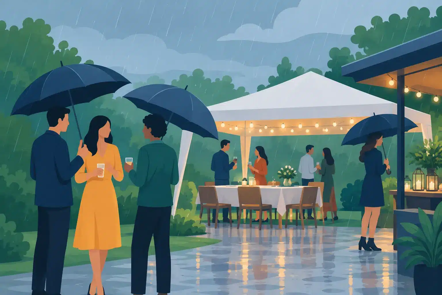 What Happens During Rain at an Outdoor Party?